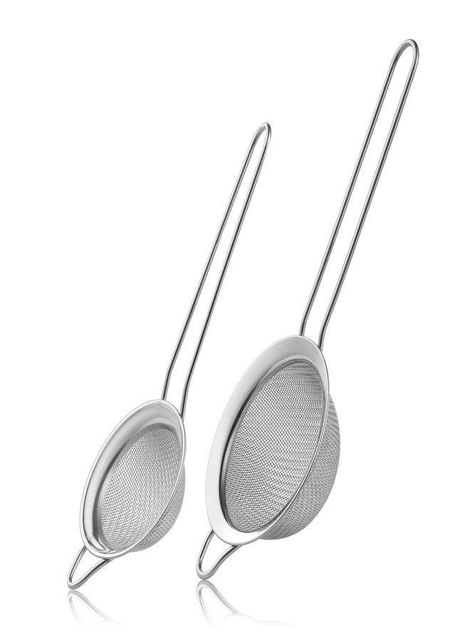 XZZWLL 2 Pack Fine Mesh Strainers, Mini Stainless Steel Strainer with Handle for Kitchen, Metal Sieve Sifters for Straining Tea, Matcha, Cocktail, Juice and Coffee (8.6in 7.5in) - Image 1